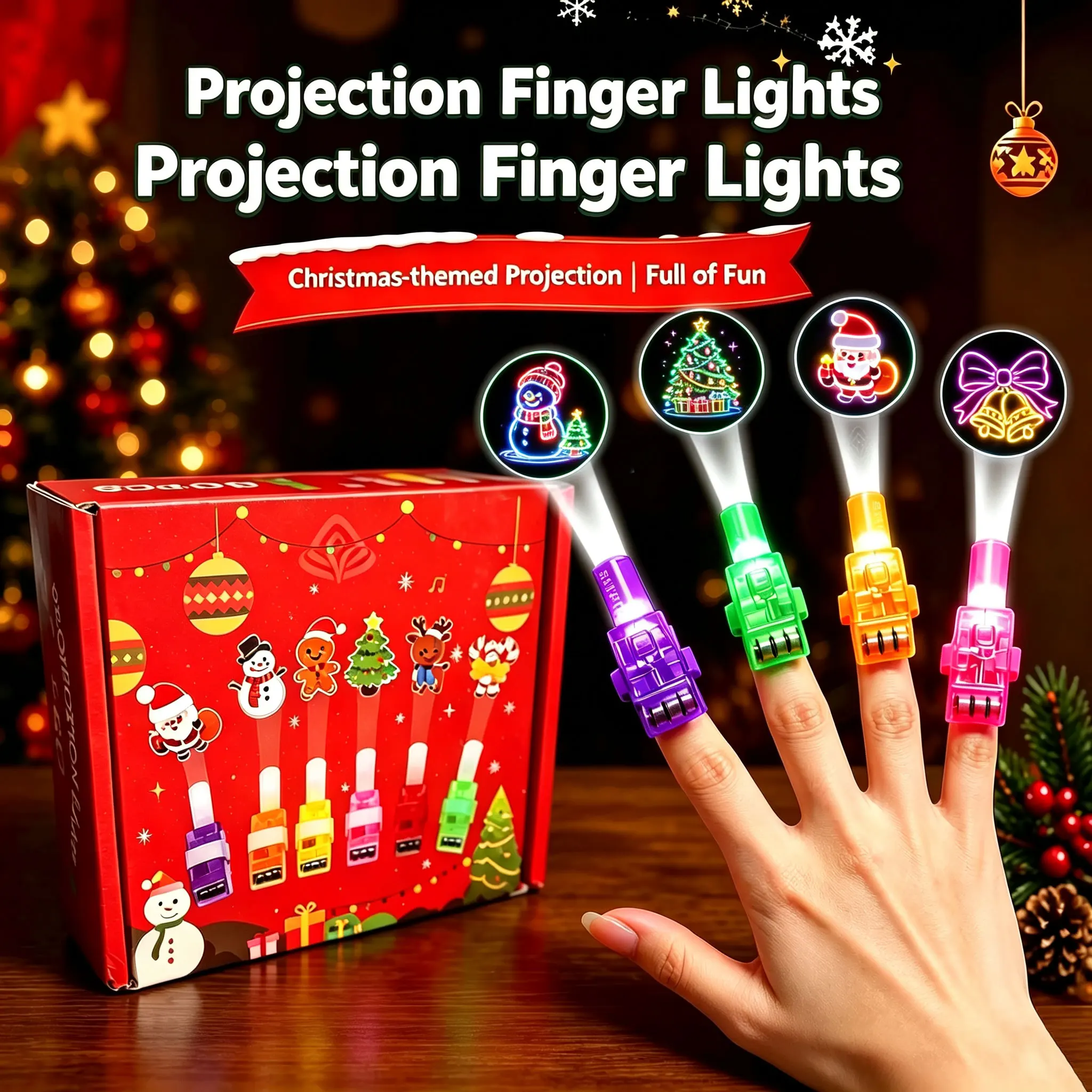 36pcs Christmas Finger Lights Toys Finger Projector Lights LED Finger Lights Glow in Dark Xmas Party Christmas Stocking Goodie