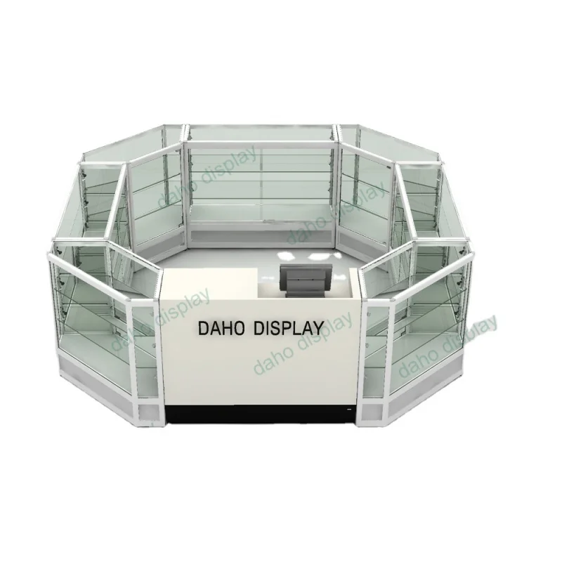 custom.New Design Shopping Mall Jewelry Glass showcase Mobile Phone Customized Glass Cabinet with LED Light
