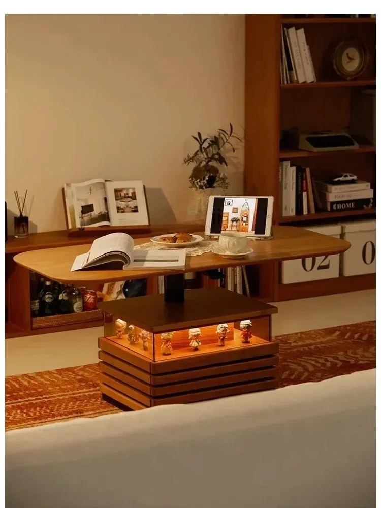 Modern Minimalist Cherrywood Solid Wood Lifting Living Room Lighting Tea Table Dining Table Dual-Use Height Tea Table