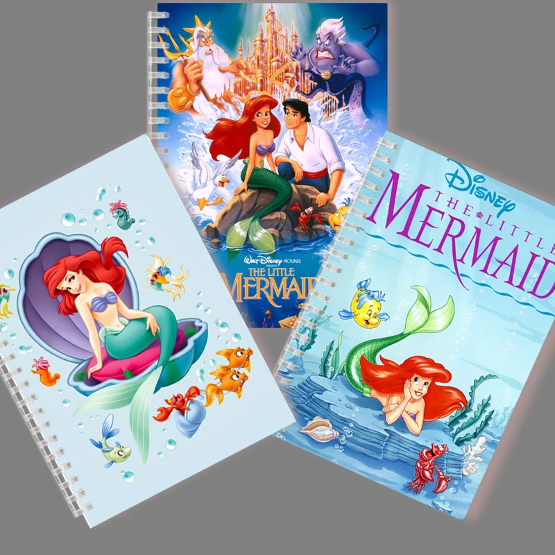 A5 Spiral Notebook The Little Mermaid Cartoon Disney Movie Princess ARIEL Aurora Beauty Fish Sofia Fanart Stationery Note Book