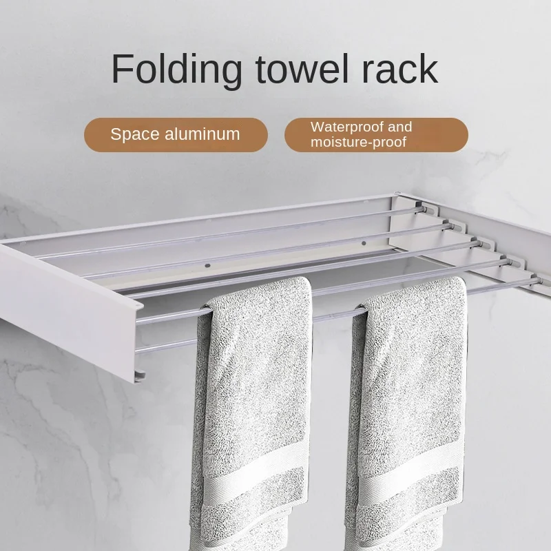 Hidden Bathroom Towel Rack Multifunctional Folding Hanger Bathroom Hardware Pendant Wall-Mounted Drying Rack FD55453033