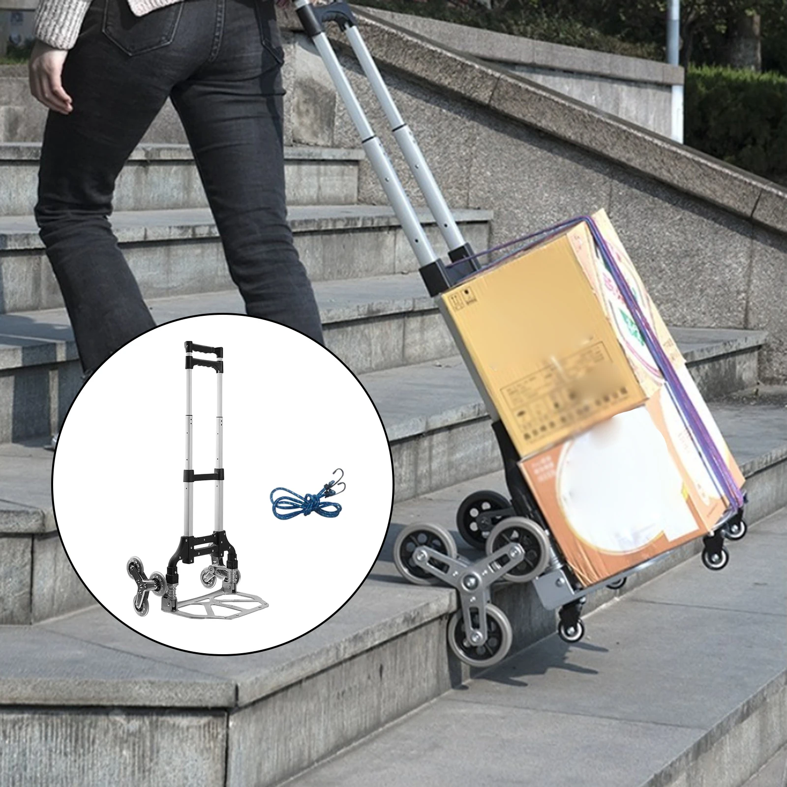 Portable Trolley Cart Aluminum Alloy with Wheels Upstairs Cargo FoldingTrolley Outdoor Step Climbing Travel Folded Trolley