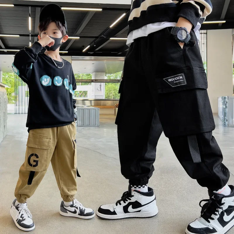 

New Kids Boys Cargo Pants Teens Tactical Pants Children Big Pocket Baggy Trousers Students Casual Sweatpants 4 5 6 8 11 12 14 Y