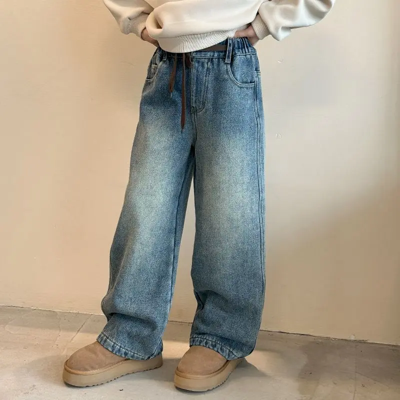 

Teenage Jeans Spring and Autumn Edition Super Soft Wide Leg Pants for Children Korean Edition Loose Straight Leg Pants