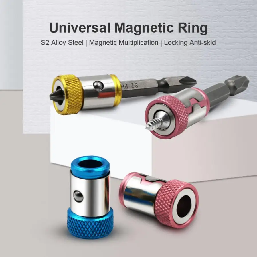 2 stücke Bit Magnetiseur Magnetische Bit Halter Legierung Elektrische Magnetische Ring Schraubendreher Bit Kopf Starke Nicht-slip Magnet Ring