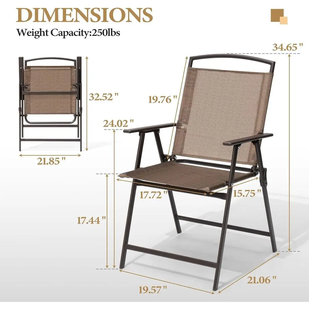 Set o 4 Patio olding Chairs 4-Pack Dining Chairs Outdoor Portable Sling with Armrest or Camping, Beach, Garden, Pool, Backyard,