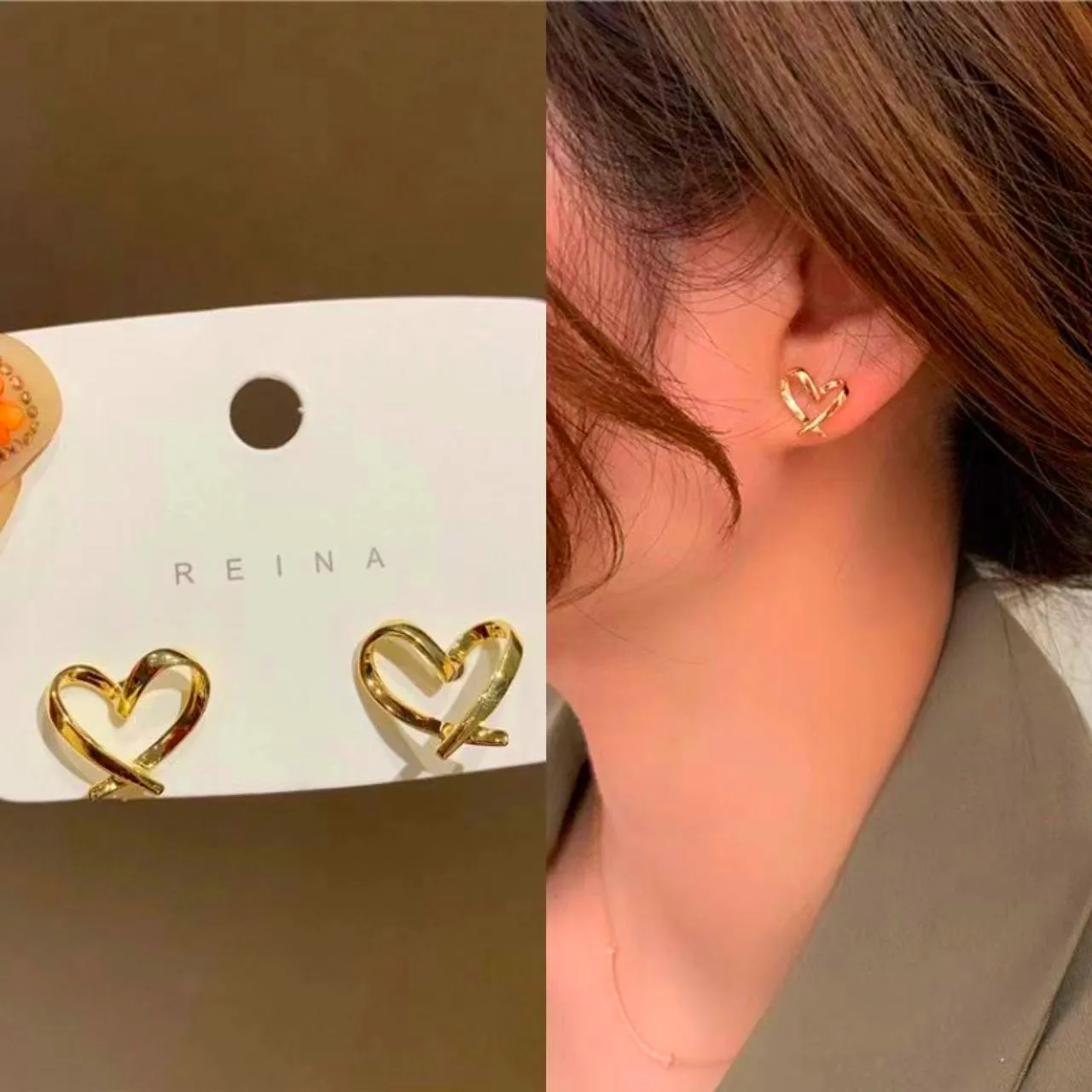 2022 Korea Heart Gold Color Metal Geometric Hollow Simple Shape Stud Earrings for Women Aesthetic Jewelry