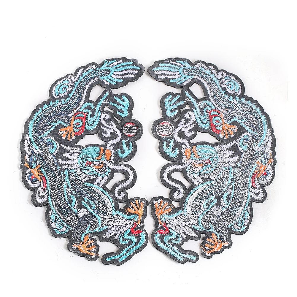 2pcs Chinese Dragon Embroidery Patches Vibrant Colorful Iron-On Patches for DIY Apparel Stage Costumes Cultural Festivities