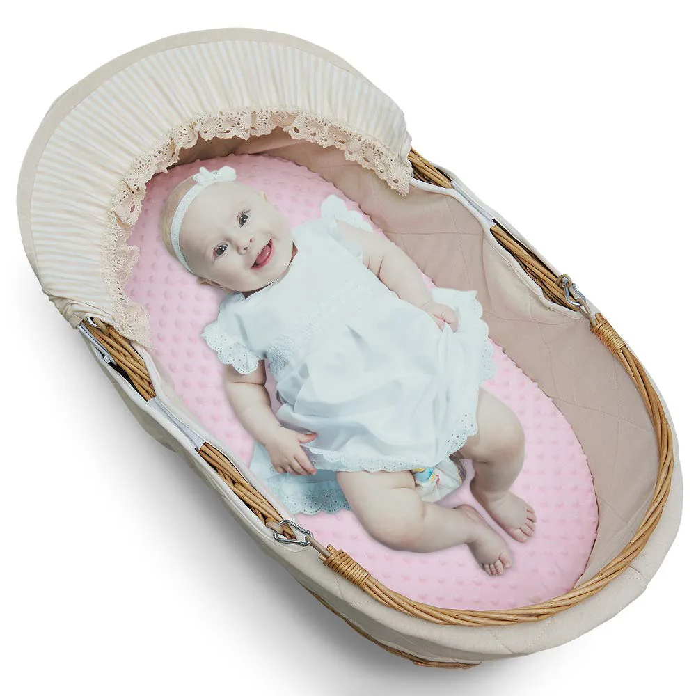 Seprai Keranjang Bayi untuk Anak Perempuan Laki-laki, Satin Cocok untuk Seprai Kasur Keranjang Persegi Panjang Oval Jam Pasir, 33”X16”
