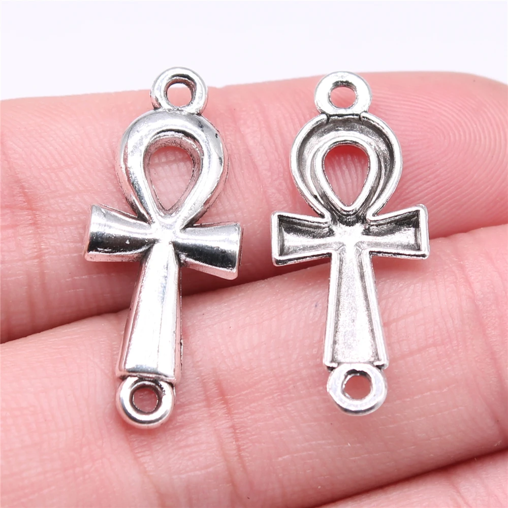 

100pcs 12x30mm Ankh Cross Connector Connector Charms Wholesale For Jewelry Making Antique Silver Color Jewelry Accessories