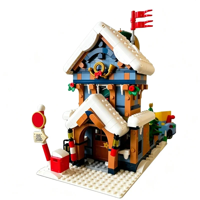 City Street View Model MOC Building Bricks Winter Themed Post Office Modular Technology Toys Suit Display Christmas Gift