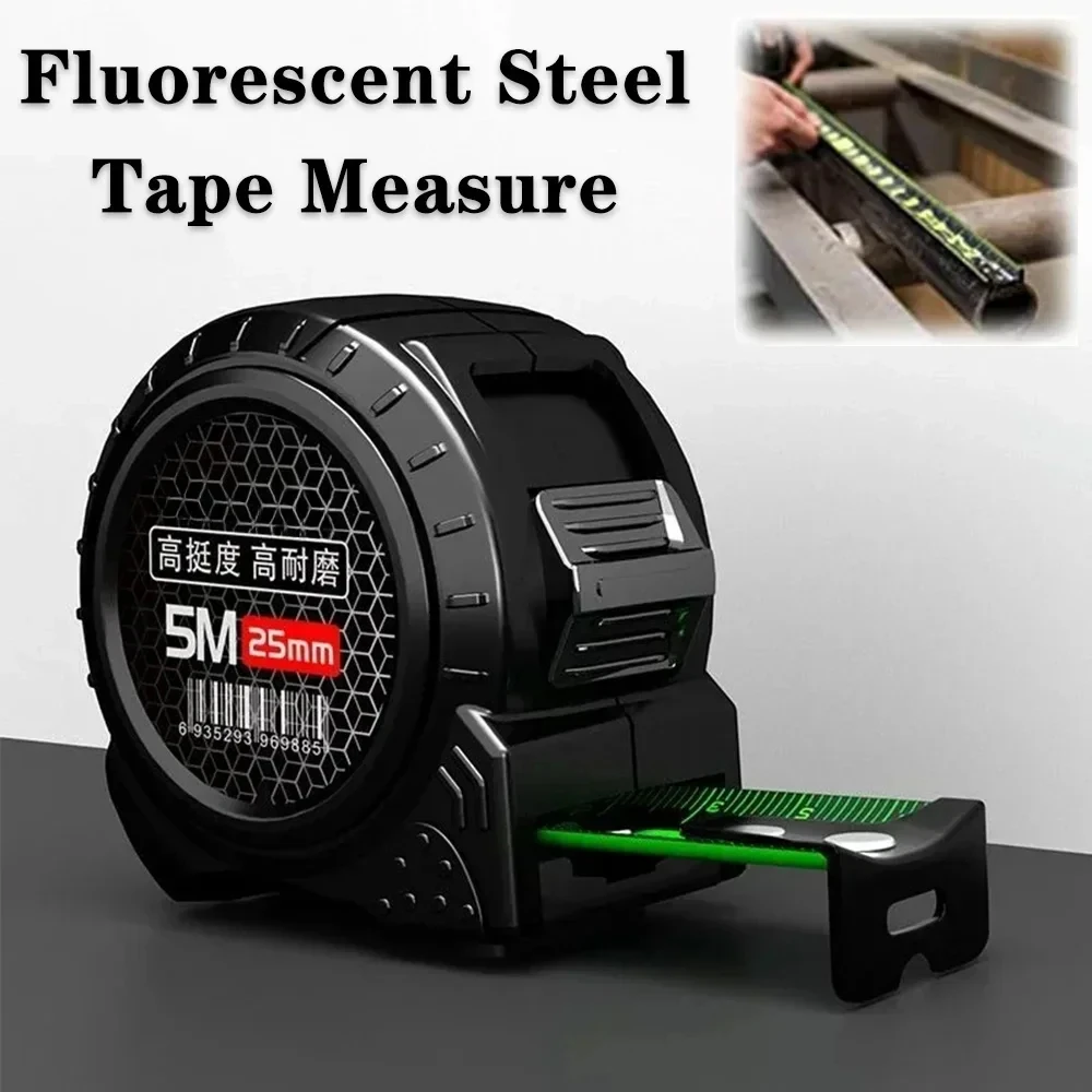 3/5/10M Metric Measuring Tape Self Locking Fluorescent Steel Tape Measure High Precision Wear-resistant Ruler Measuring Tools