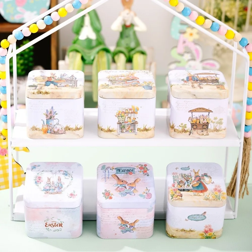 

Multi-Purpose Cartoon Easter Tinplate Box with Lids Metal Easter Gift Can Vintage Portable Small Tin Can Birthday