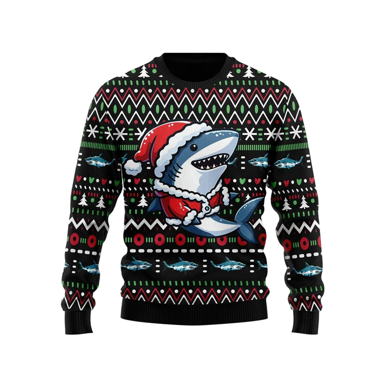 Funny Shark Ugly Christmas Sweater For Women Clothes Cute Animal Sharks Graphic Sweatshirts Casual Polyester PulloversUnisex Top