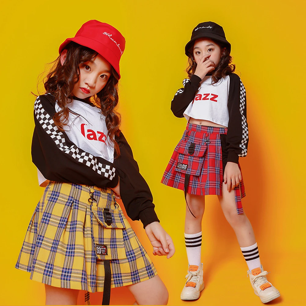 

Lolanta Child Girls Cropped Top Plaid Skirt Outife Dance Costume Kids Jazz Hip-hop Performance Costume Cheerleader Casual Wear