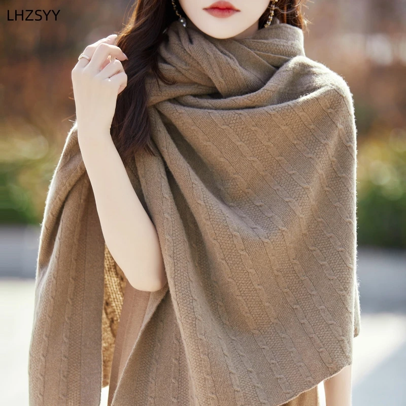 

LHZSYY 2024Spring Autumn New Shawl 100%Merino Knit Wool Sweater Loose Fashion Large size Cardigan Ladies Lazy Wind Scarf Outside