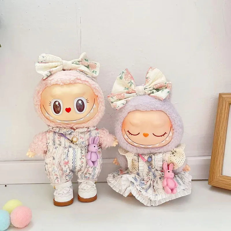 

17cm Labubu 1-3 Gen Doll Outfits | Crimson Little Floral Message Rabbit Bag Set | Clothes for Labubu Plush Pendants Accessories