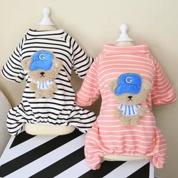 Fashion Striped Dog Jumpsuits Autumn Dog Clothes Bear Print Puppy Pajamas Cute Cat Jumpsuits Pet Overalls Chihuahua Dog Clothes