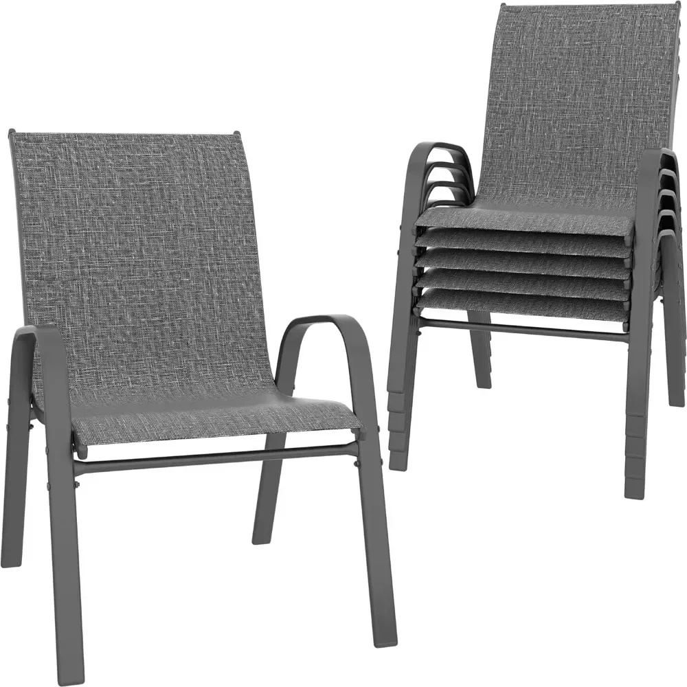 Outdoor lightweight stackable dining chair 6-piece set, powder coated frame, sturdy, corrosion-resistant, and elastic