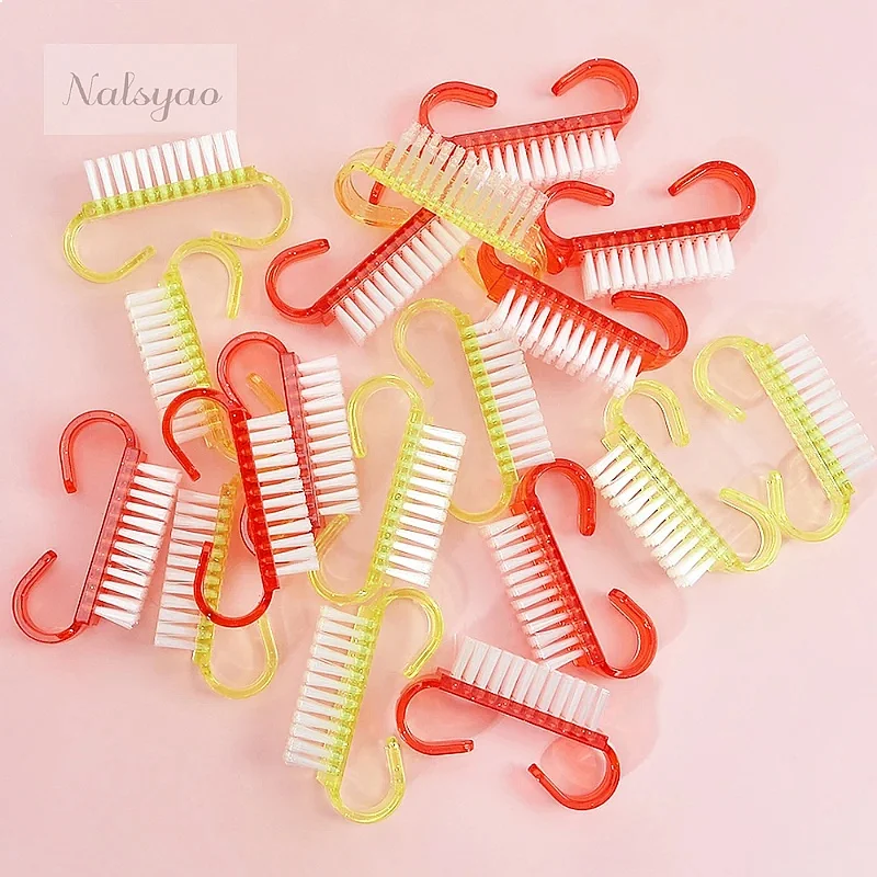 CNKESS 10Pcs Nail Brush Color Transparent Plastic Clean Brush Remove Dust Acrylic Powder Manicure Pedicure Tools
