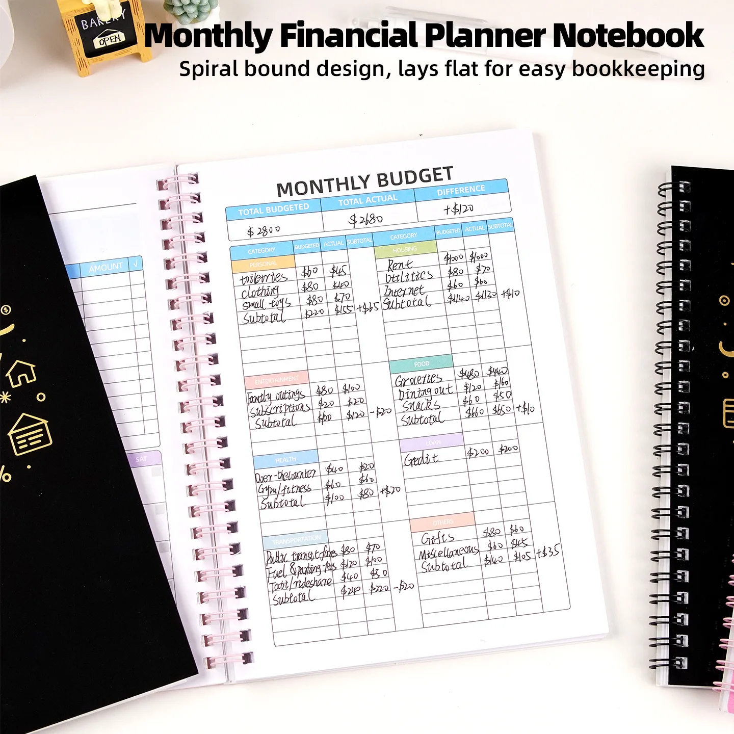 Spiral Account Book Gold Foil Cover Daily Expense Tracker Notebook Household Budget Ledger Book Income Expenses Record Journal