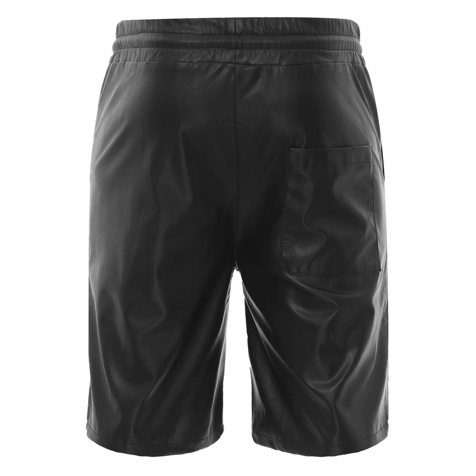 Calças masculinas na altura do joelho clubwear couro do plutônio calções de natação trunck cintura elástica larga cordão perna reta praia shorts