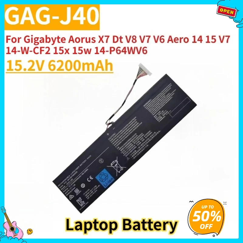 

Новый сменный аккумулятор для ноутбука 15,2 В 6200 мАч GAG-J40 для Gigabyte Aorus X7 Dt V8 V7 V6 Aero 14 15 V7 14-W-CF2 15x 15 Вт 14-P64WV6