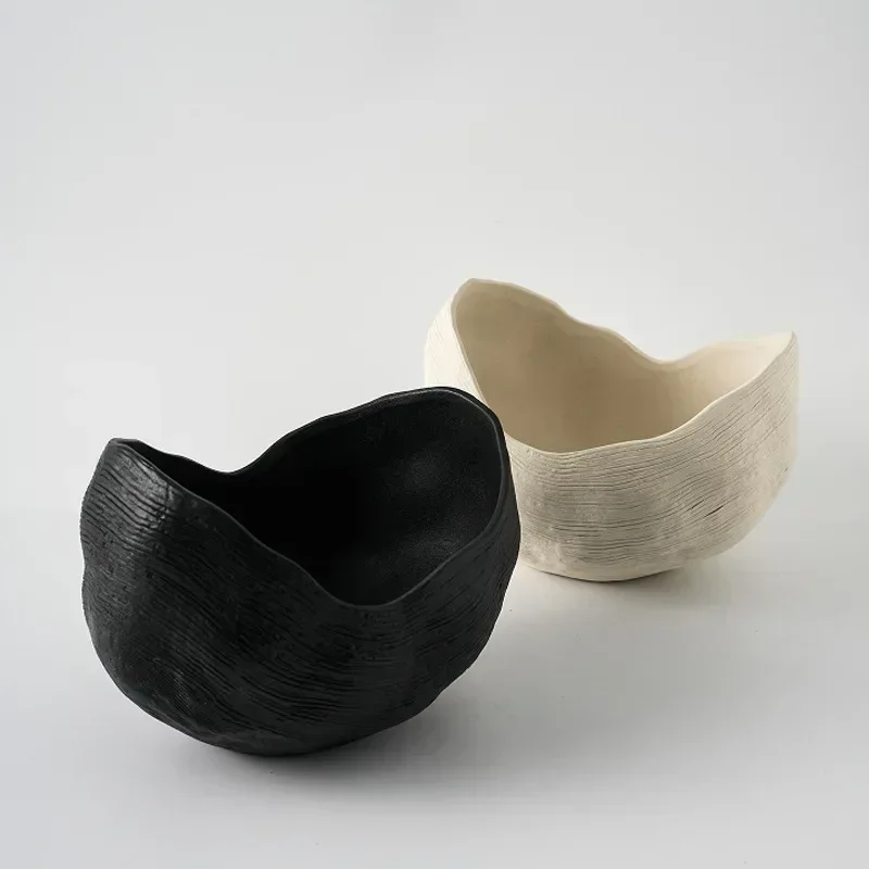 Wabi Sand antique handmade ceramic vase brushed pattern home model room entrance homestay big mouth flower arrangement