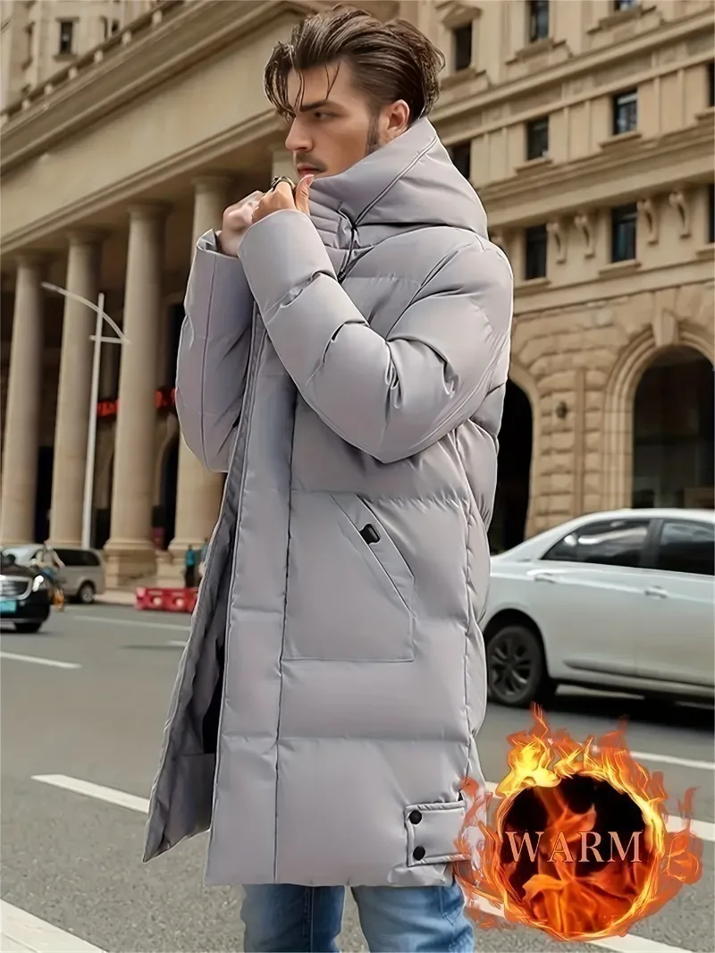 سترات شتوية للرجال بغطاء للرأس بسحاب كامل مبطنة - معطف مقاوم للرياح مع سحاب كامل الطول - ملابس خارجية للطقس البارد للتزلج