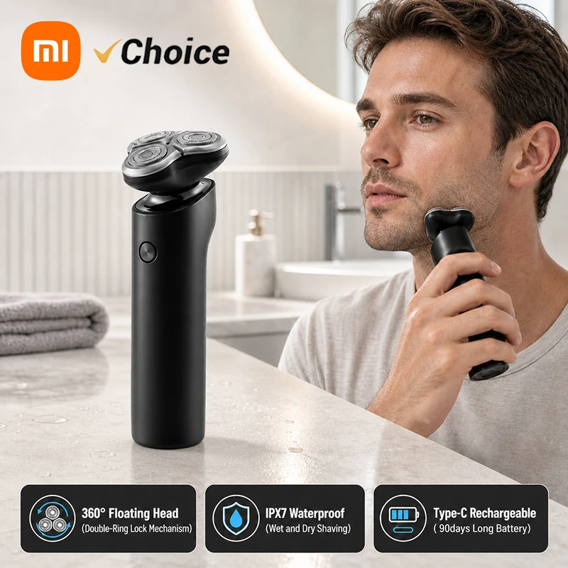 XIAOMI MIJIA Electric Shaver S500, Type-C Rechargeable Wet Dry Shaver Men’s, IPX7 Waterproof, LED Display 60min Battery Life