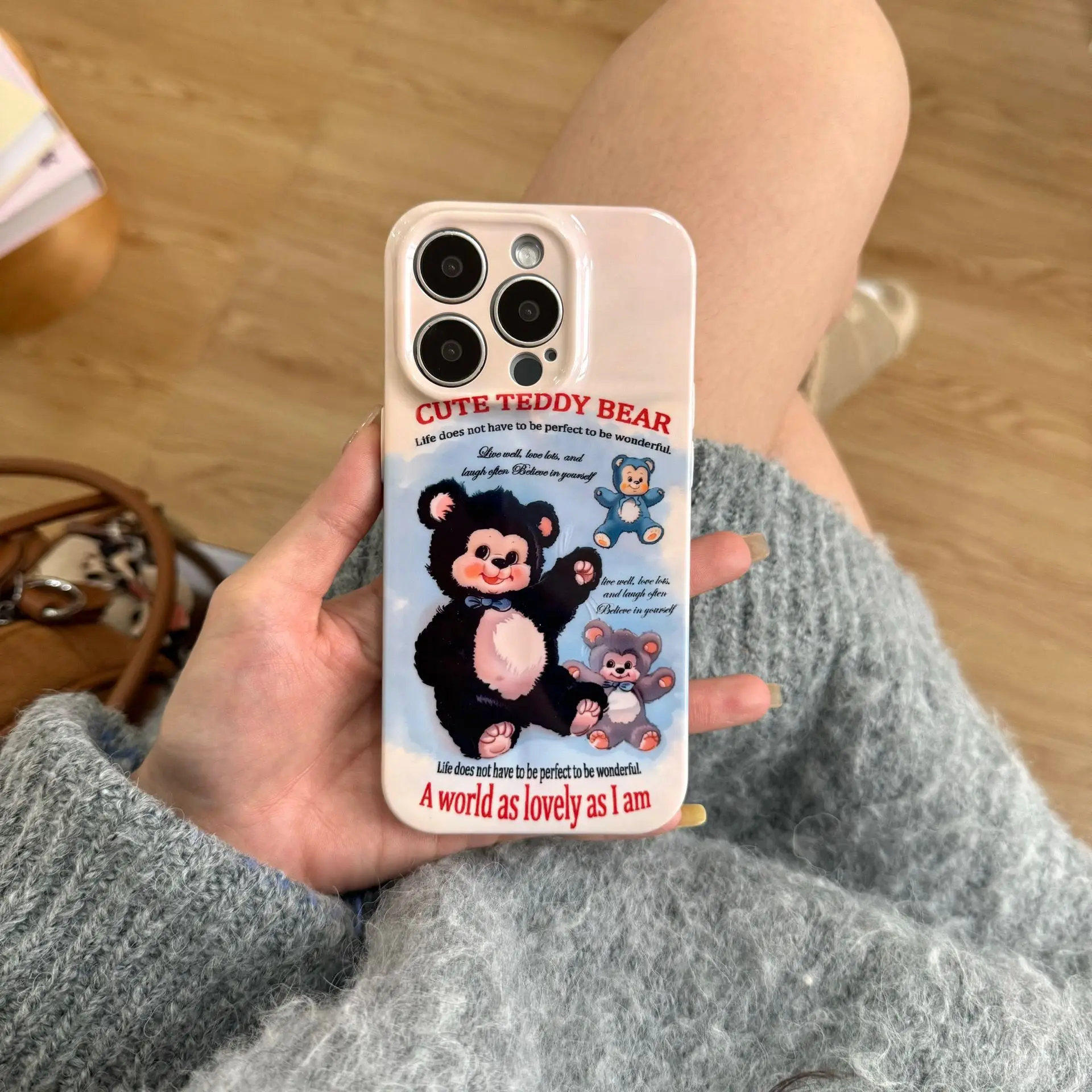 Retro zimowy pluszowy miś lalka sztuka Etui na telefon do iPhone'a 16 15 14 13 12 11 Pro Max Etui Cute Cartoon Sweet luxury shockproof Cover