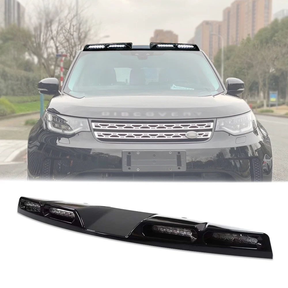 

Modification Glossy Black Luggage Rack Off-road Top Front Spoiler LED Spotlight Headlight Roof Light Bar for Land Rover Discover