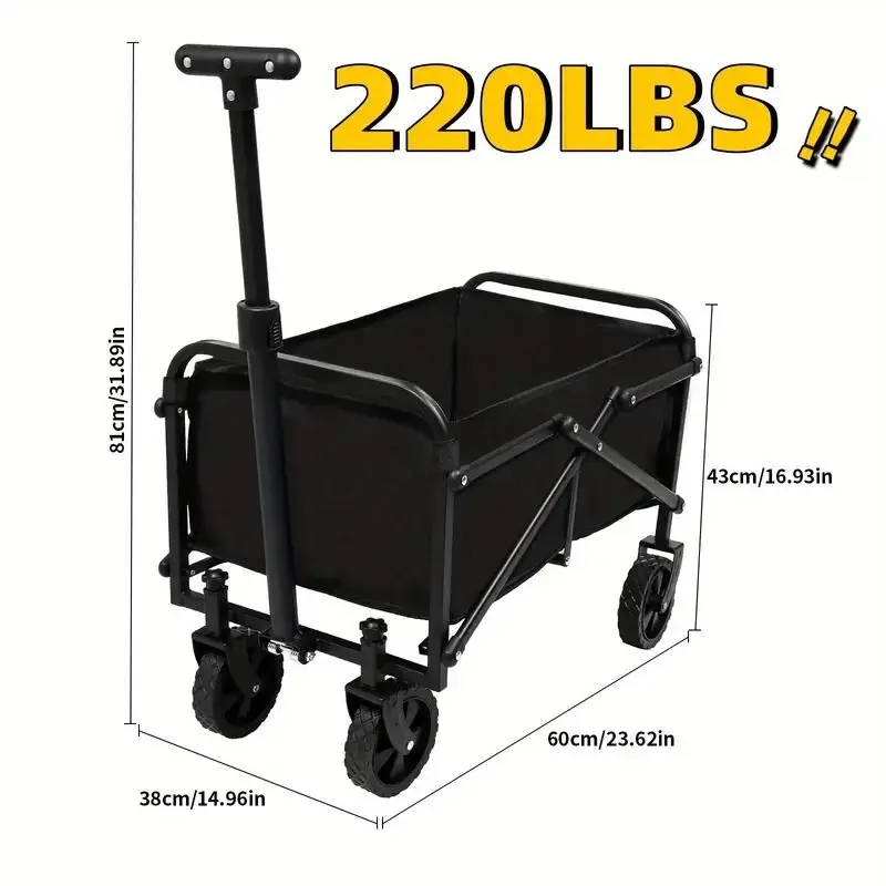 Heavy Duty Foldable Utility Wagon Cart 220 lbs Capacity Portable Collapsible Outdoor Beach Garden Trolley with 360° All Terrain
