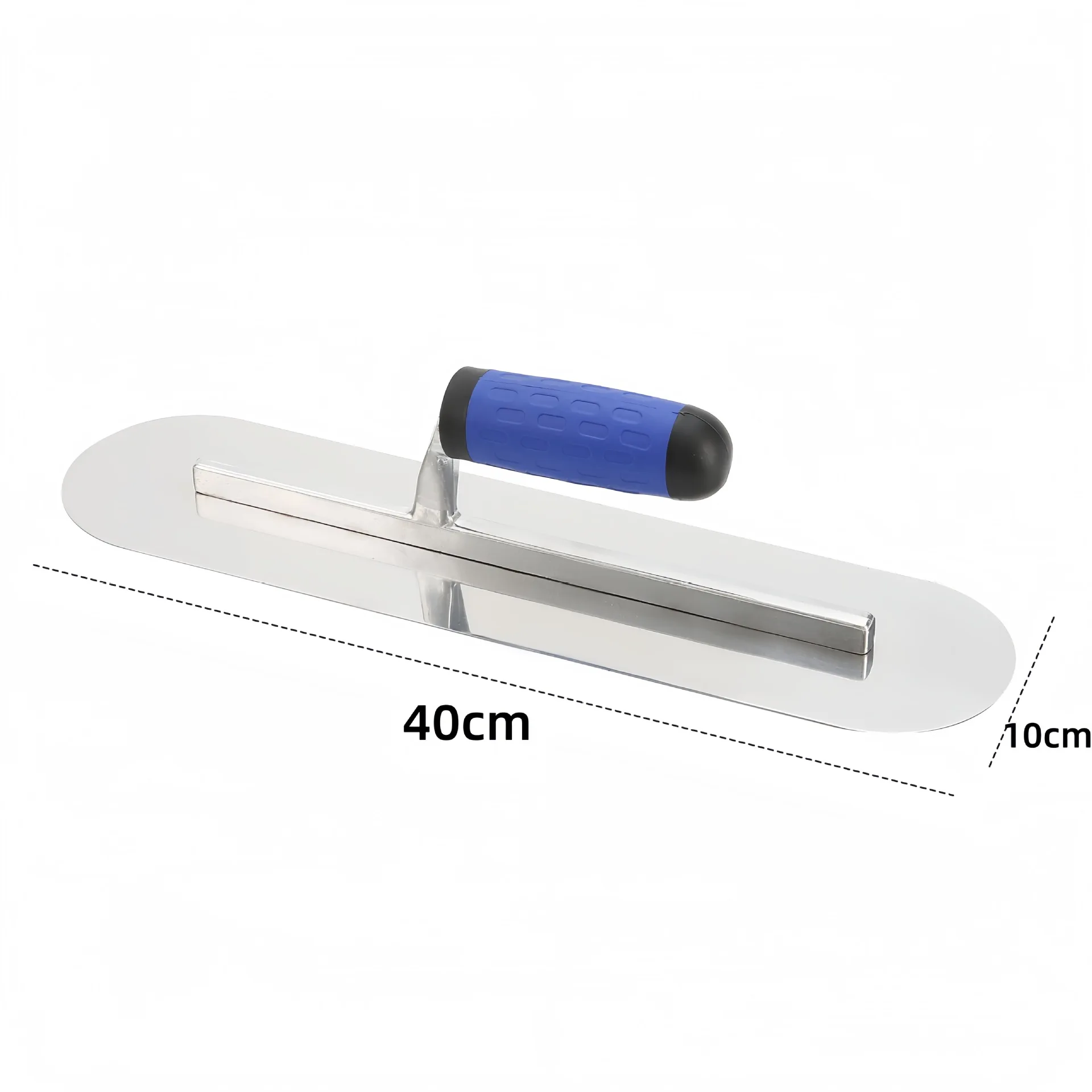 Round Stainless Steel Trowel for Plastering Drywall Smoothing and Finishing Mirror Polished Non Slip Blue 40 20 10cm