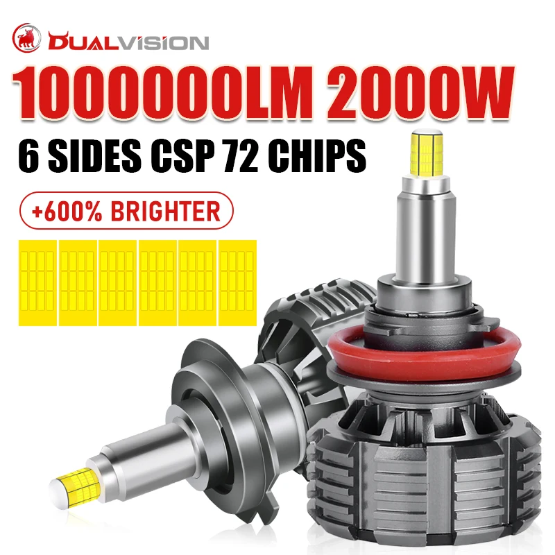 

Dualvision 2000 Вт 1000000LM H7 Лампа для фар Led 360 6500K H11 H1 HB3 HB4 Led H8 H9 9006 9005 Автомобильная противотуманная фара 3D чипы 12 В 24 В