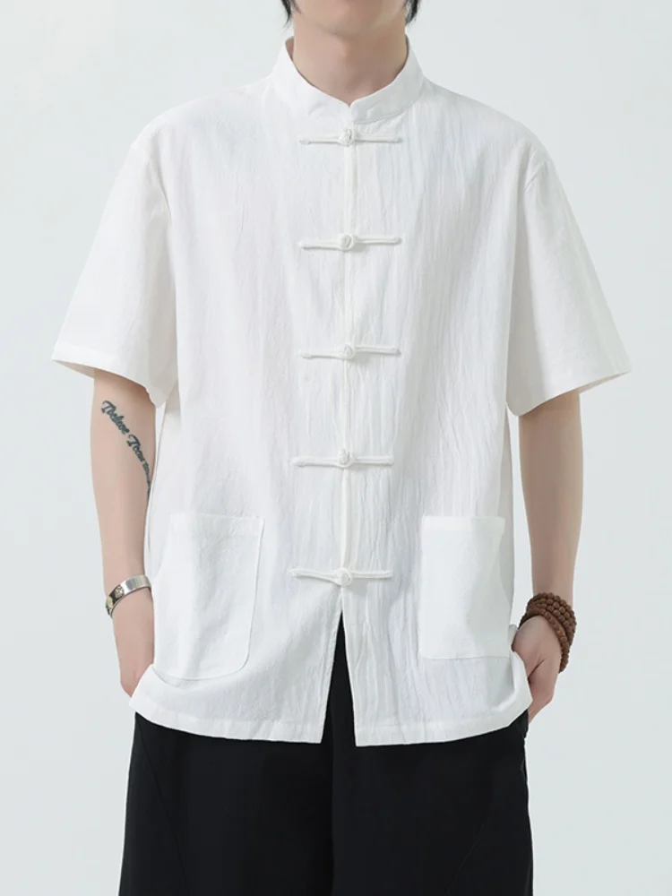 

Loose Fit Linen irt Men's ort Sve Thin Sle f Sve Tang Costume Cotton Linen irt New Chinese Sle Button up S...