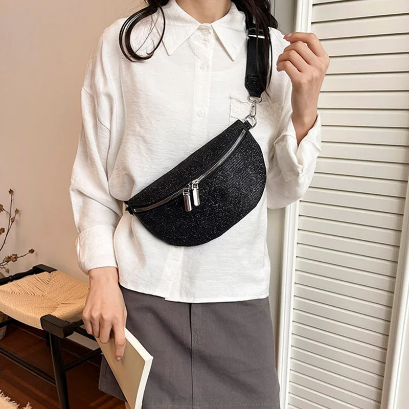 

Woman Chest Pack 2026 New Flashing Nylon Waist Bag Street Trend Fanny Pack Simple Belt Bag Fashion Female Shoulder Crossbody Bag