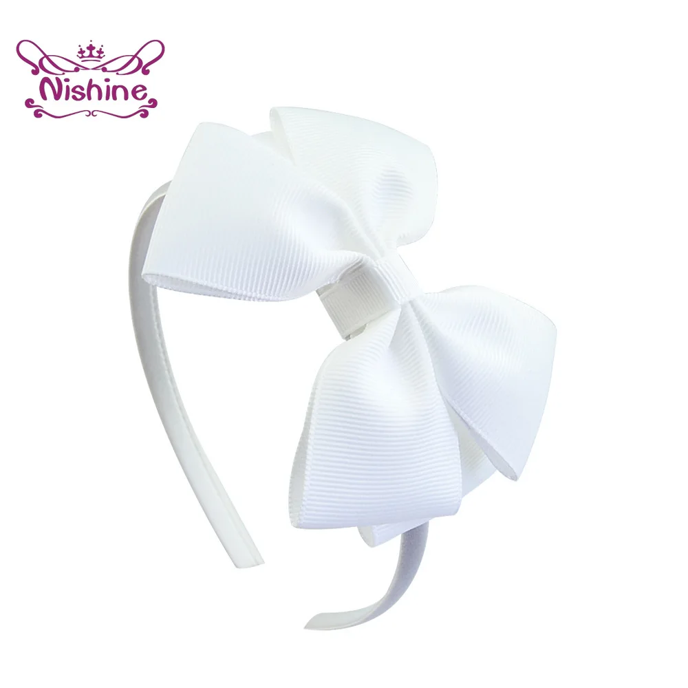 1PCS Double Layer Grosgrain Ribbon Bowknot Toddler Hair Hoop Solid Color Handmade Bows Baby Hairband DIY Clothing Decoration view 4