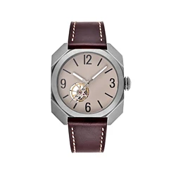 New Parnis 40mm Gray Dial Automatic Mechanical Men Watches Brown Leather Strap Stainless Steel Case Men Watch relogio mascullino