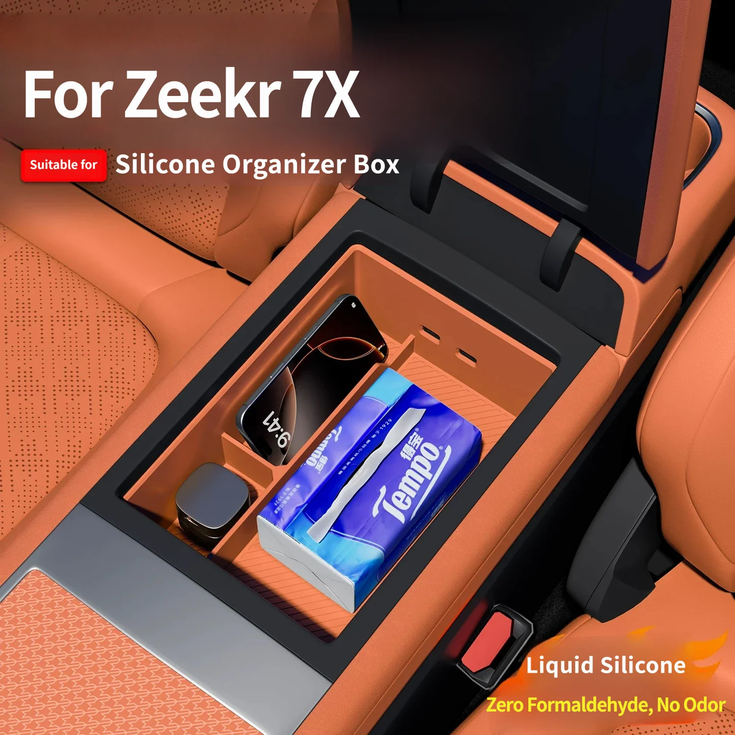 For ZEEKR 7X 2025 2026 Central Control Armrest Box Storage Box Organizer Silicone Protective Tray Protective Pad Car Accessories