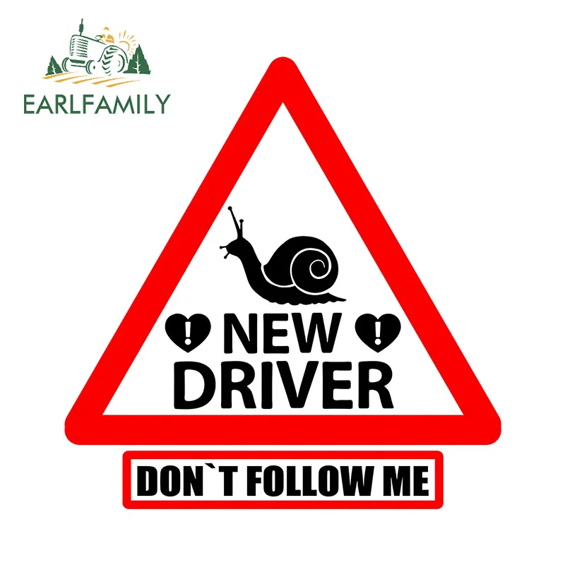 EARLFAMILY 13cm x 12.6cm New Driver Funny Warning Car Sticker Snail Speed Don't Follow Me Decal Red Sign Windows Car Gadget