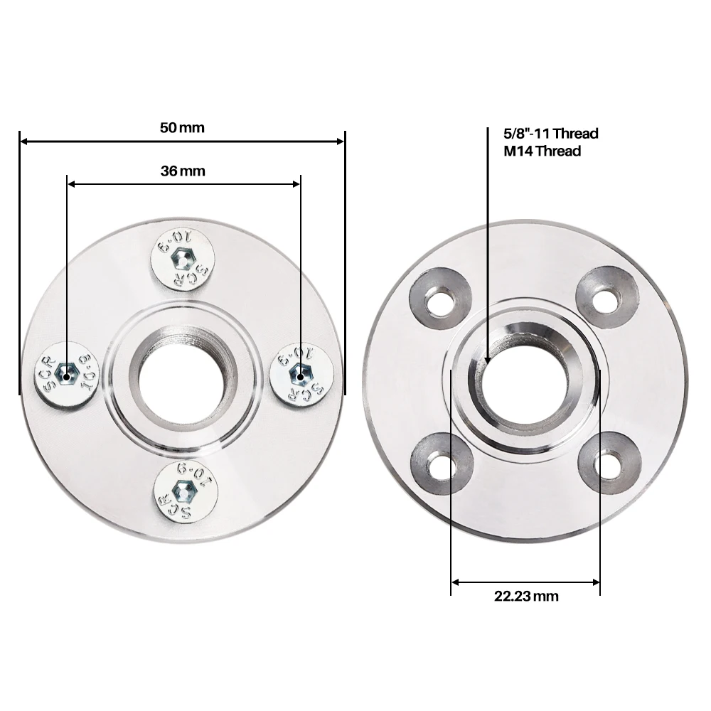 45mm 50mm Aluminum Alloy Angle Grinder Flange Plate Adapter For M14 or 5/8/-11 Thread Mounting Disc Holder Secure Fastening