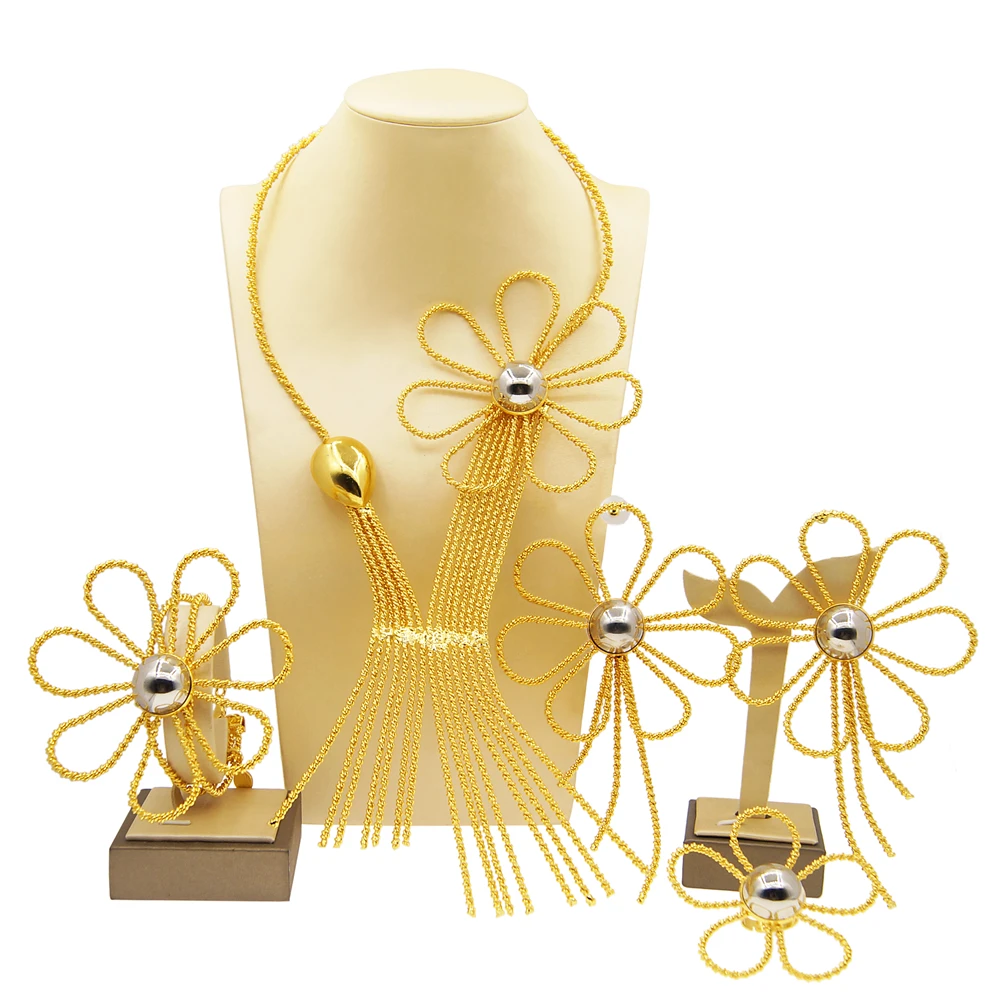 Yulaili African young Girl Jewelry 4-piece Romantic large flower design Sweet vitality wedding bridesmaid accompaniment gift