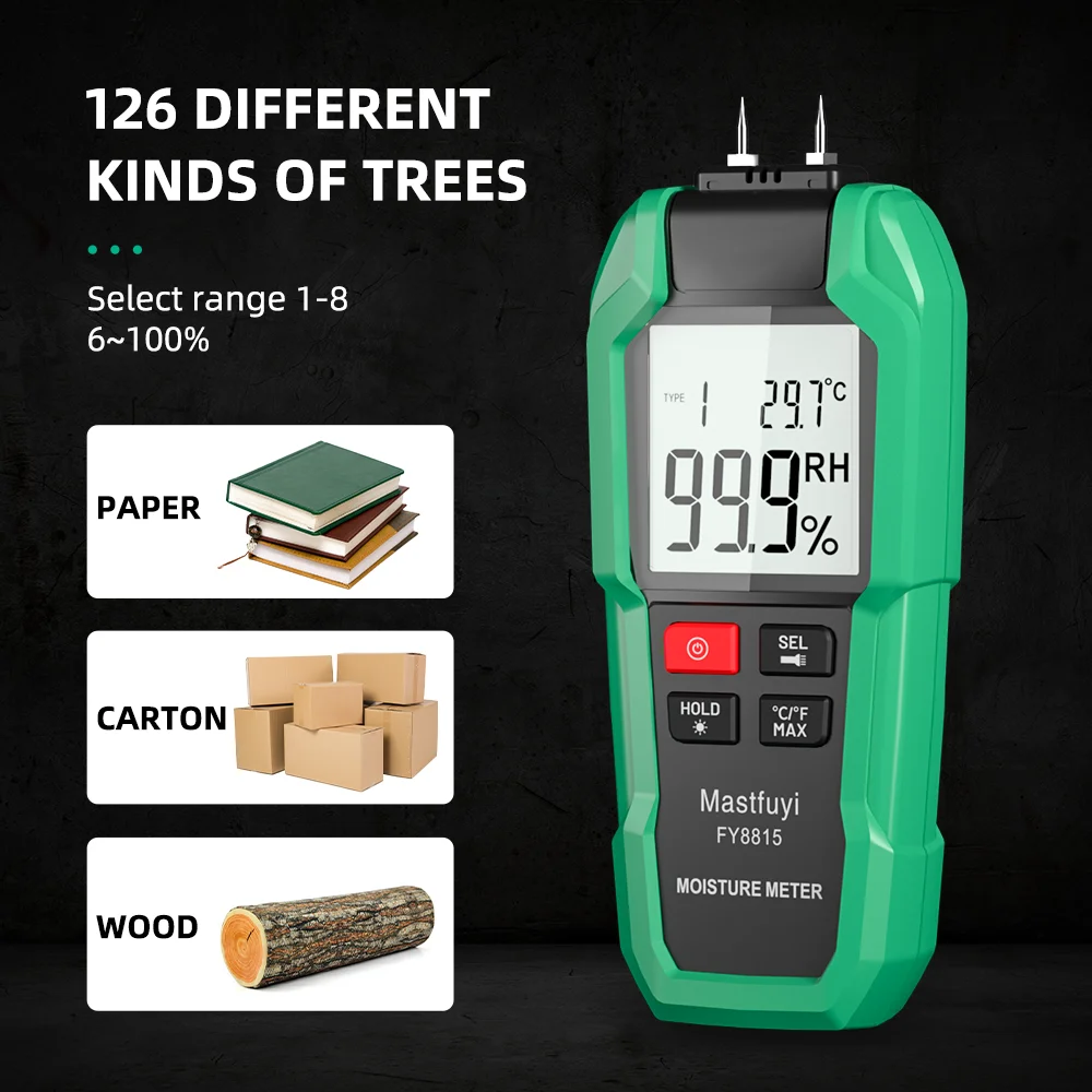 MASTFUYI FY8815 Digital Moisture Meter Timber Hygrometer LCD Display Timber Damp Detector Portable Cement Brick Moisture Tester