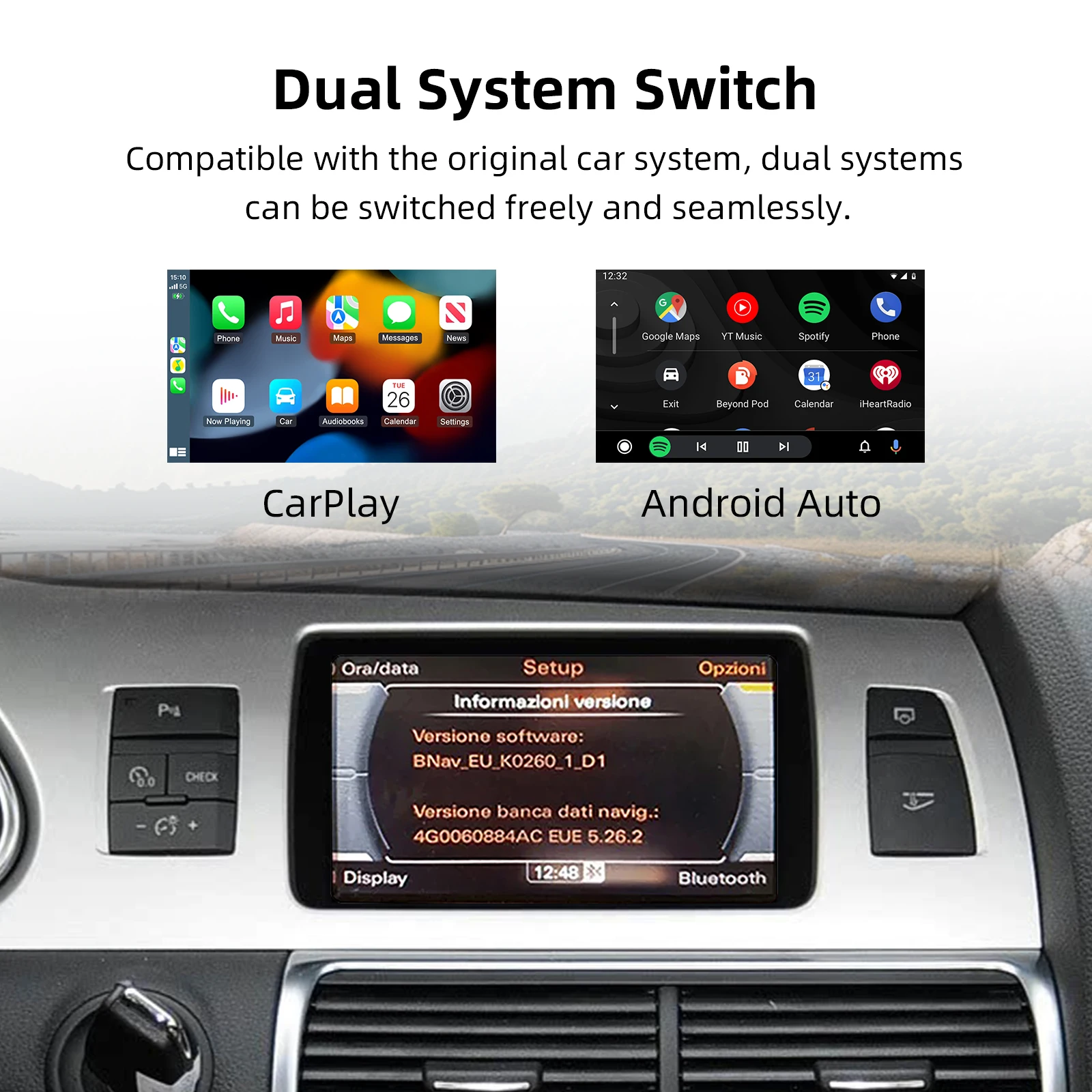 صندوق فك ترقية شاشة OEM لشاشة Audi A6 Audi Q7 2009-2015، شاشة 6.5 بوصة/7 بوصة، MMI 3G مع مجموعة CarPlay وAndroid Auto Retrofit Kit