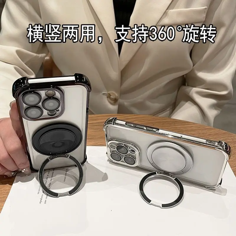 Para realme gt8 pro caso simples galvanoplastia silicone airbag 360 °   Capa de suporte giratório para Realme GT8 Pro Funda à prova de choque