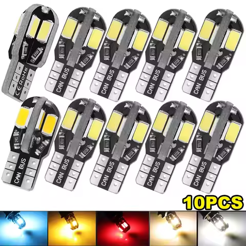 10PCS W5W T10 LED Bulbs Car Turn Signal Reading Brake Trunk Hood Width Clearance Lights Canbus 5730 8SMD 12V 6000K