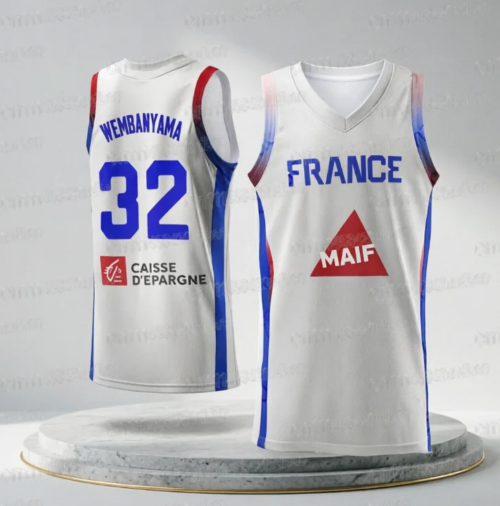 Basketball Jerseys France 34 WEMBANYAMA Jersey Sewing Cheap High Quality Outdoor Sportswear Light Blue FamilyMatching 2026