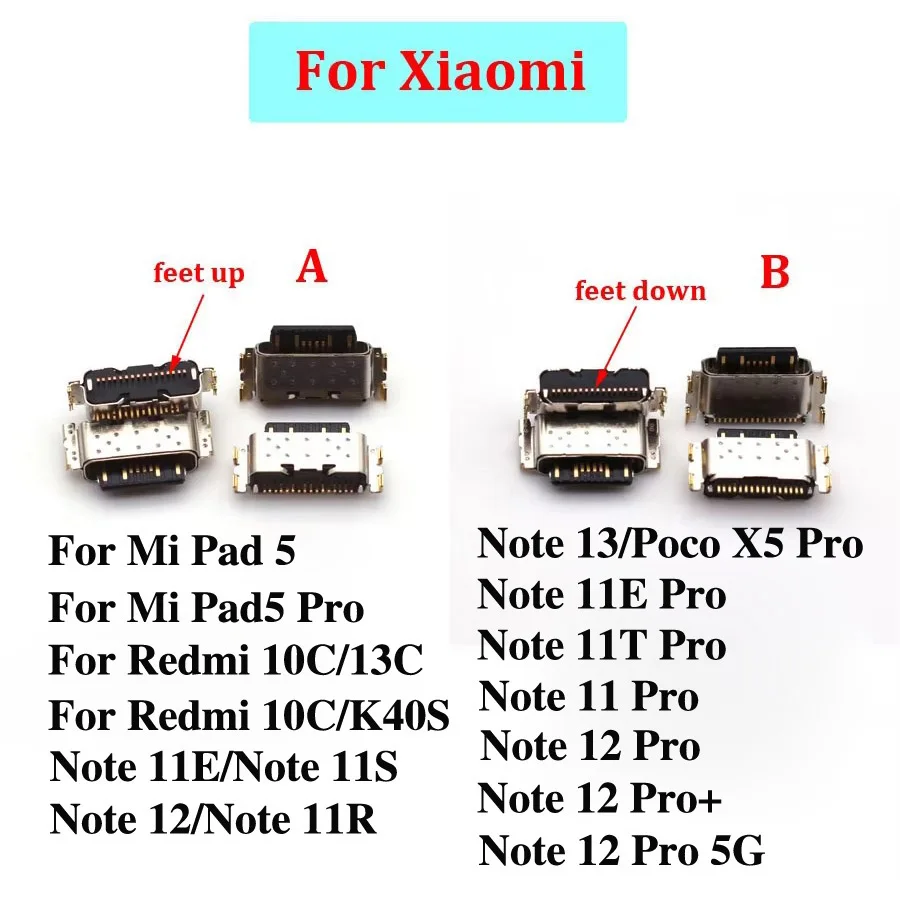 10PCS For Xiaomi Redmi 13C 12 10C Note 13 12 11 11S 11R 11E 11T Mi Pad5 Poco X5 Pro Plus K40S USB Charging Port Connector Socket