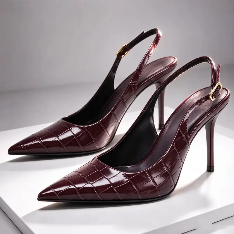 Luxury Thin Heeled Sandals Women 2026 New Elegant Office Slingback Shoes Buckle Sexy Brand Pointed Toe High Heels Women Pumps